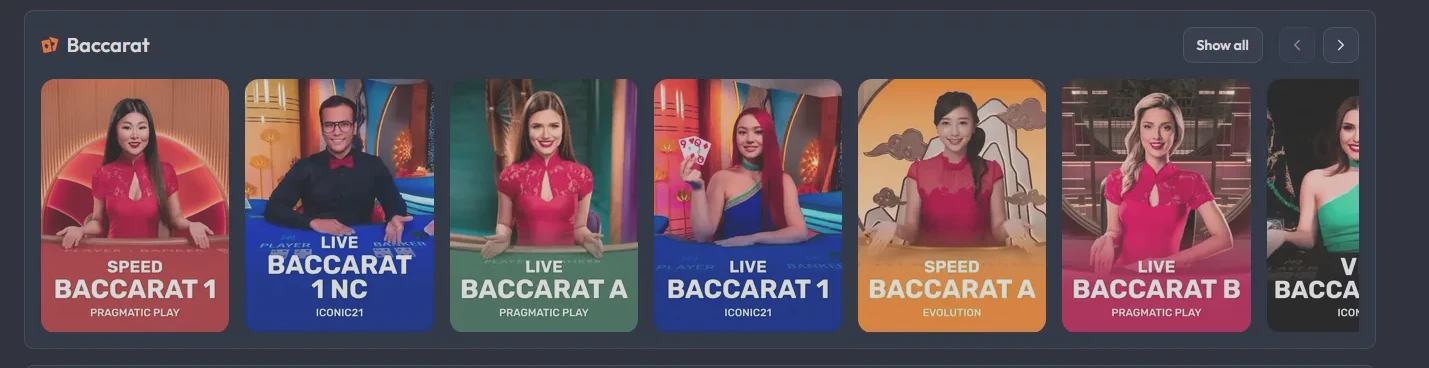 Live baccarat tables available at Spinrise casino