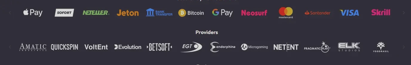 Payment methods and game providers supported at Spinrise casino